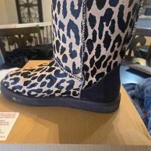 UGG Leopard Print Mid-Calf Boots in Black and Tan